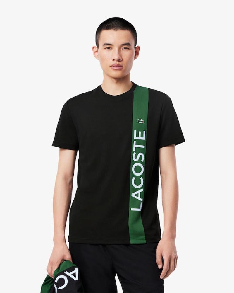 T-SHIRT LACOSTE TH893800 NERA CON BANDA VERTICALE NEGRO