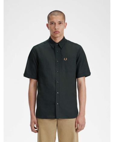 FRED PERRY LINEN SHIRT M7764 DARK GREEN VERDE OSCURO