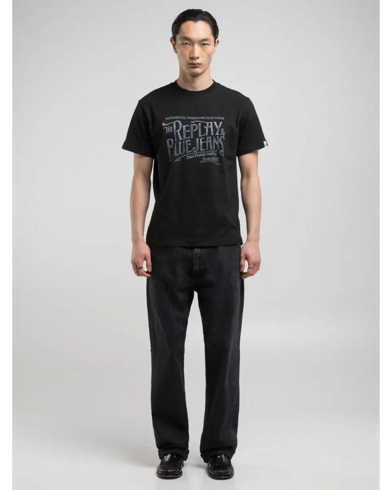 REPLAY PRINTED T-SHIRT M3042 BLACK REGULAR FIT NEGRO