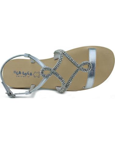 Sandalias de Niña OCA LOCA SHOES OCA LOCA SANDALIA NINA PIEL METALIZADA ADORNO STRASS ORO PLATA