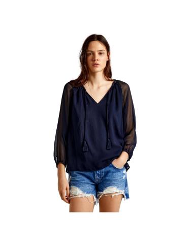 BLUSA CHIARA CHIFFON RICAMATA PEPE JEANS PL304829 BLU AZUL