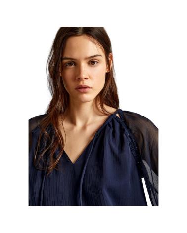 BLUSA CHIARA CHIFFON RICAMATA PEPE JEANS PL304829 BLU AZUL