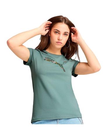 PUMA GRAPHICS FLORAL T-SHIRT GRÜN MIT LOGO BLANCO