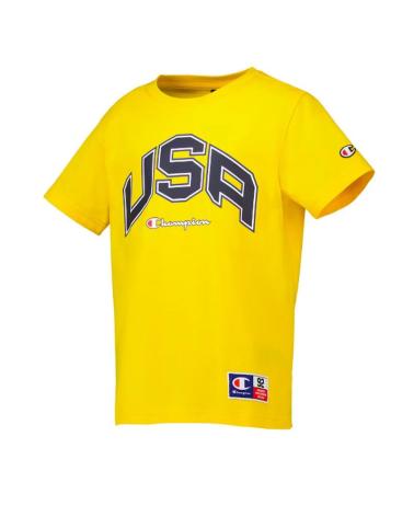 T-SHIRT CHAMPION 306797-YS011 LCO AMARELA COM ESTAMPA USA AMARILLO