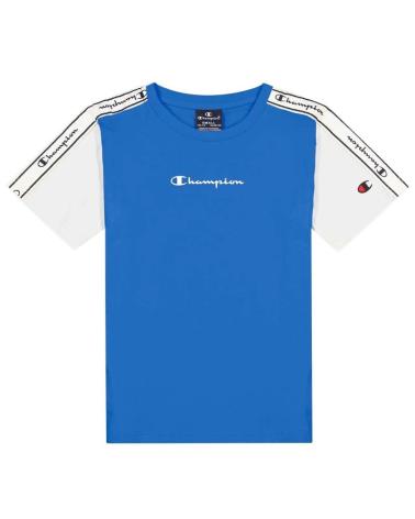 T-SHIRT CHAMPION 305925-BS007 BLU CON MANICHE BIANCHE E NASTRO LOGO AZUL