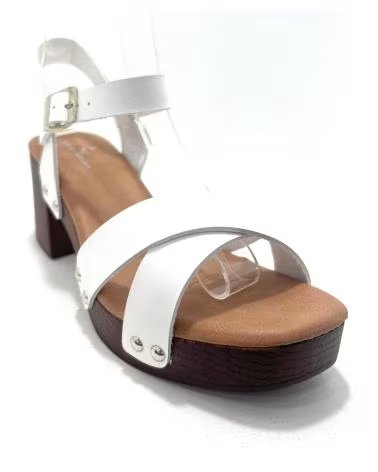 DUENDY SANDALIAS CRUZADAS CON TACÓN EFECTO MADERA BLANCO