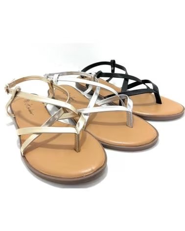 KISS LEISS FLACHE ZEHENTRENNER-SANDALEN MIT RIEMCHEN UND SCHNALLENVERSCHLUSS PLATEADO