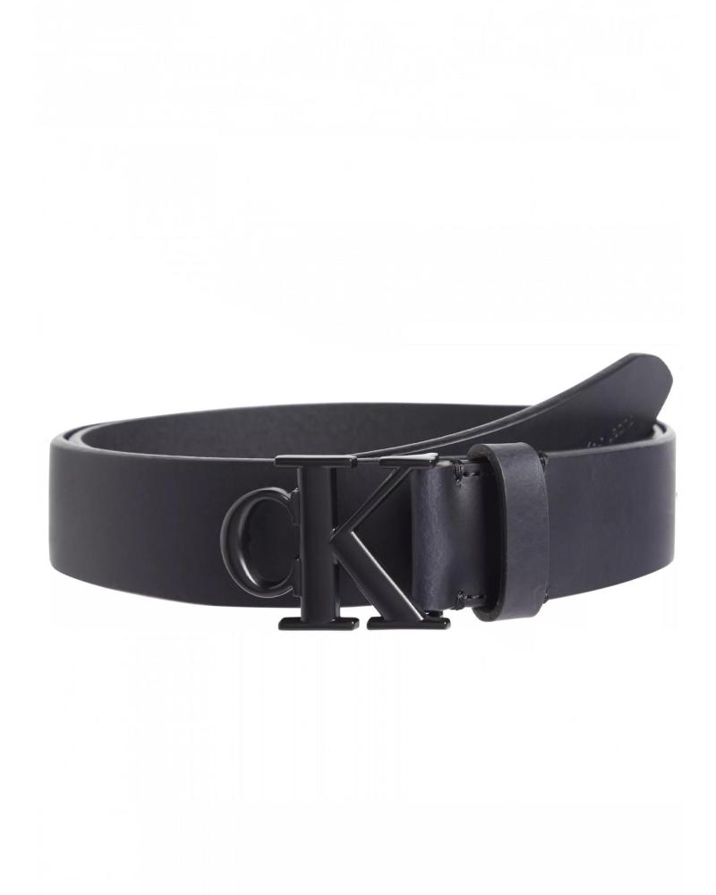 CINTO CALVIN KLEIN ROUND MONO PLAQUE LTHR 35MM PRETO NEGRO