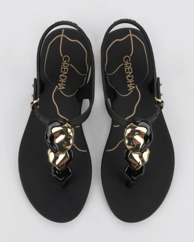 SANDALIAS GRENDHA G19035 MUJER TIRA TOBILLO CON DETALLE FLORAL NEGRO NEGRO