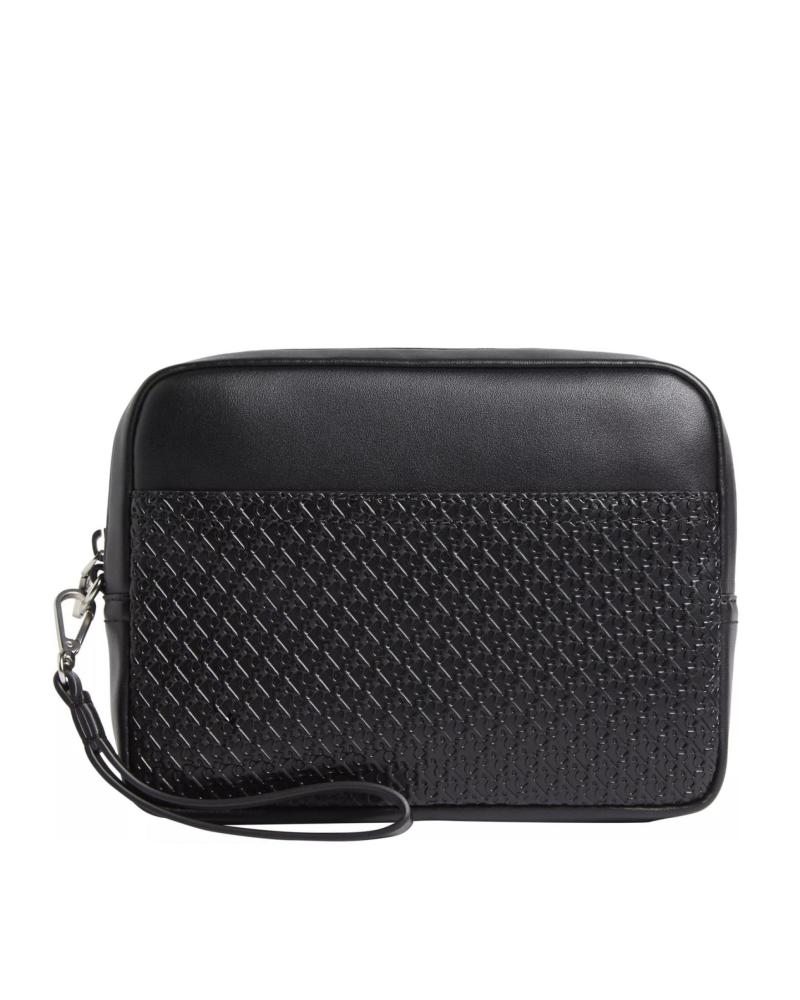 CALVIN KLEIN AOP EMBOSS ZIP POUCH NEGRO