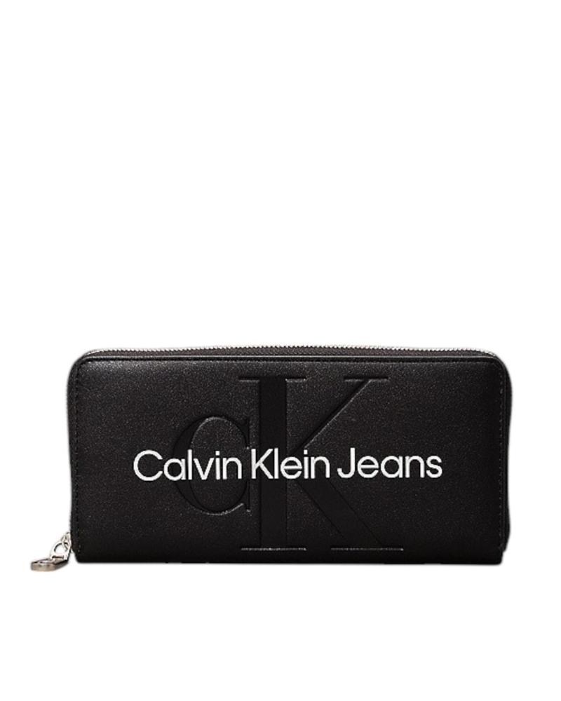 PORTAFOGLIO CALVIN KLEIN SCULPTED ZIP AROUND MONOGRAM NERO NEGRO