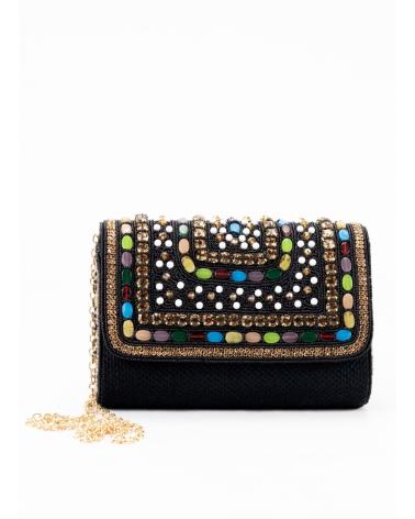 KESLEM EVENING BAG WITH MULTICOLOR RHINESTONES BLACK NEGRO
