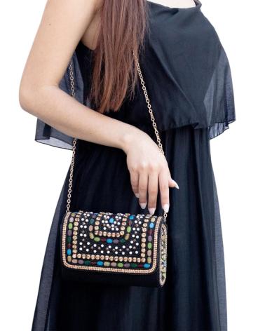 KESLEM EVENING BAG WITH MULTICOLOR RHINESTONES BLACK NEGRO