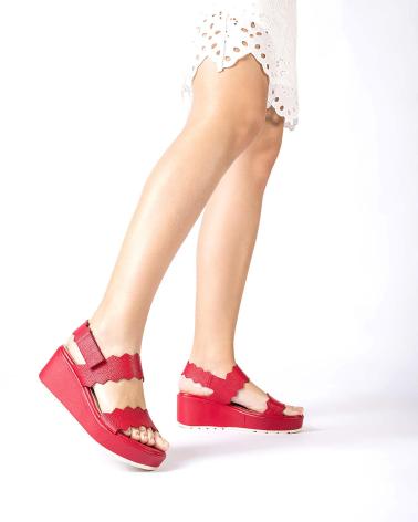 WONDERS SANDALIAS DE PIEL PURPURA B-9501 ROJO