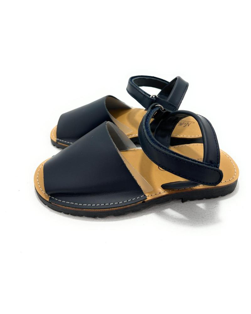 SANDALES MENORQUINES CHIC VISION EN CUIR BLEU AVEC FERMETURE ADHÉRENTE AZUL