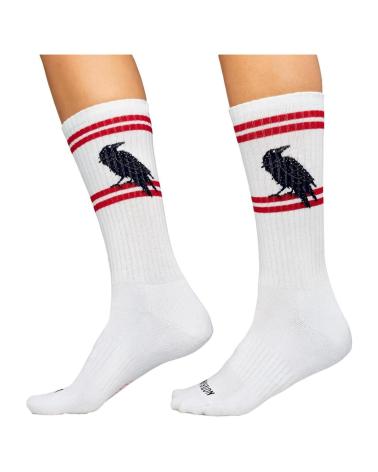 CALCETINES JIMMY LION BLANCOS CON DISEÑO CUERVO Y RAYAS ROJAS BLANCO