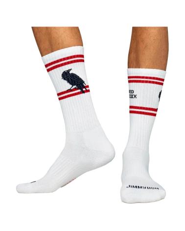 CALCETINES JIMMY LION BLANCOS CON DISEÑO CUERVO Y RAYAS ROJAS BLANCO