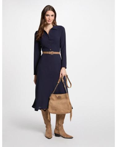 MORGAN MIDI-KLEID 251-RDINAR MARINEBLAU MIT GÜRTEL AZUL MARINO
