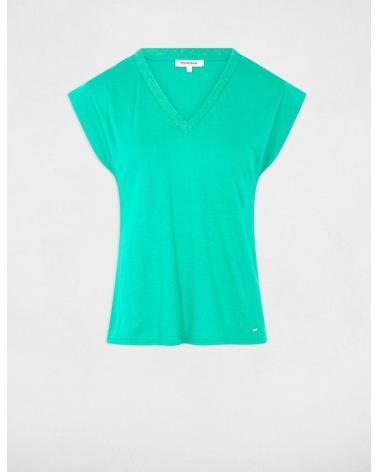 Inicio-MORGAN-CAMISETA-MANGA-CORTA-CON-ESCOTE-EN-V-ESMERALDA-MUJER-2-VERDE