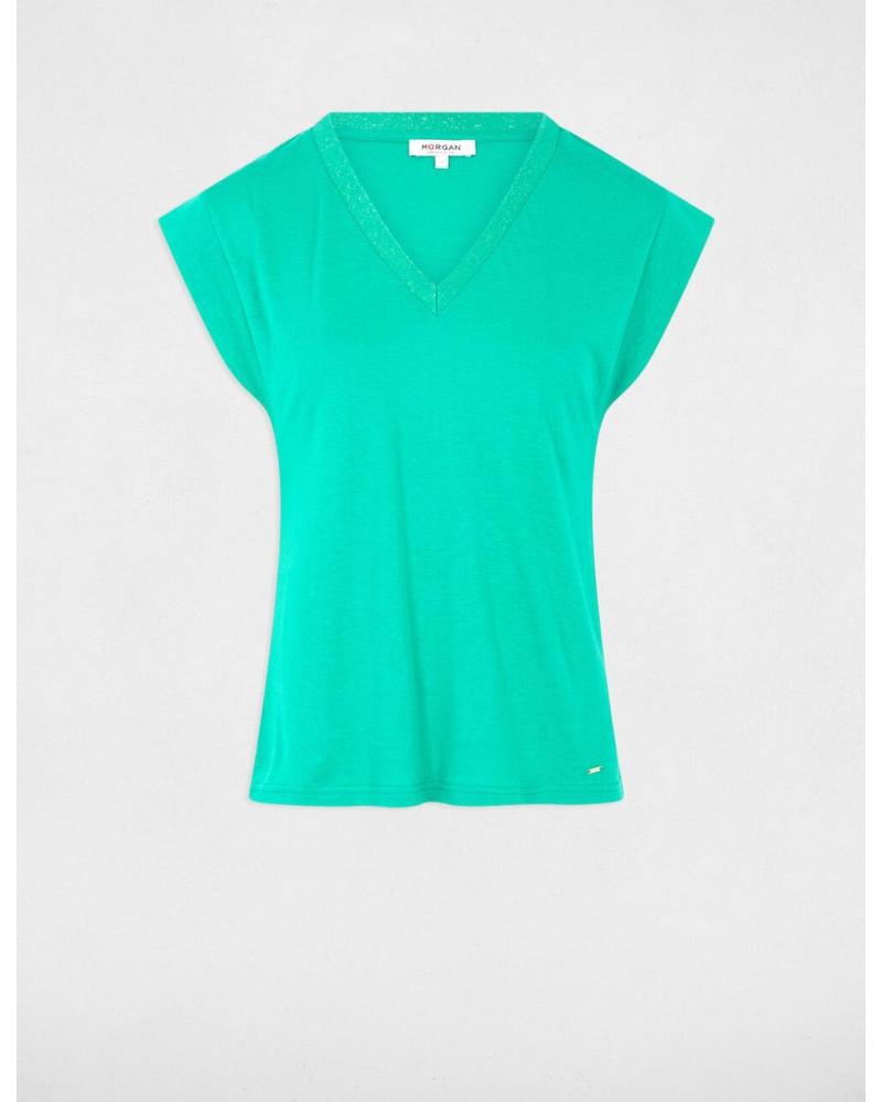 Accueil-MORGAN-CAMISETA-MANGA-CORTA-CON-ESCOTE-EN-V-ESMERALDA-MUJER-2-VERDE