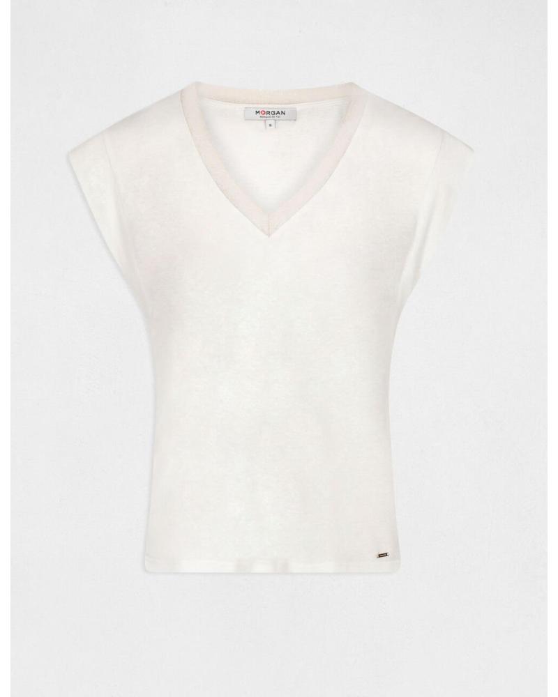 Accueil-MORGAN-CAMISETA-MANGA-CORTA-CON-ESCOTE-EN-V-MARFIL-MUJER-221-DAME-BLANCO