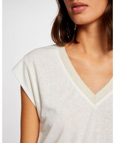 Accueil-MORGAN-CAMISETA-MANGA-CORTA-CON-ESCOTE-EN-V-MARFIL-MUJER-221-DAME-BLANCO