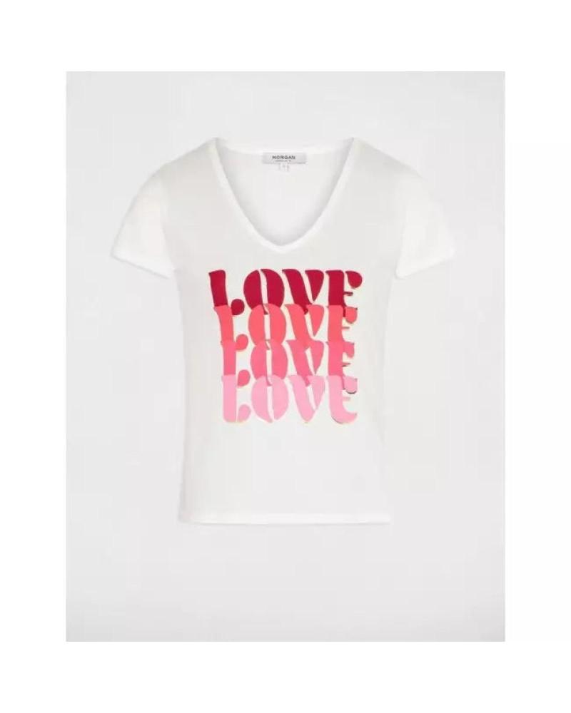 MORGAN WEISSES 'D'AMOUR' KURZARM-T-SHIRT 251-DAMOUR BLANCO