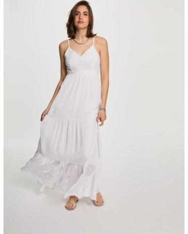 MORGAN 242-ROUBI WEISSES LANGES BESTICKTES KLEID BLANCO