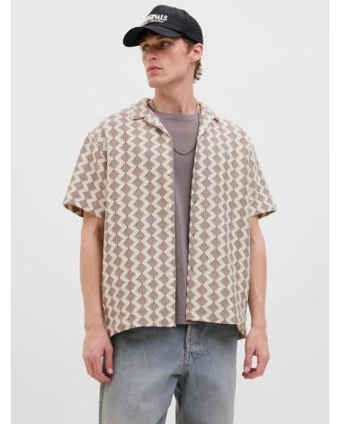 JACK & JONES KURZARMHEMD TEXTURE 12285392 BEIGE BEIGE