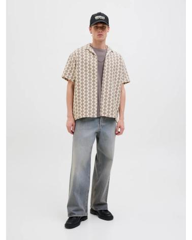 CHEMISE MANCHES COURTES JACK & JONES TEXTURE 12285392 BEIGE BEIGE
