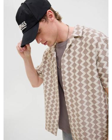 CHEMISE MANCHES COURTES JACK & JONES TEXTURE 12285392 BEIGE BEIGE