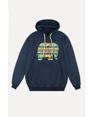 TRENDSPLANT KAPUZENPULLOVER 029010MNAH BLAU MIT ETHNISCHEM ELEFANTEN-PRINT AZUL