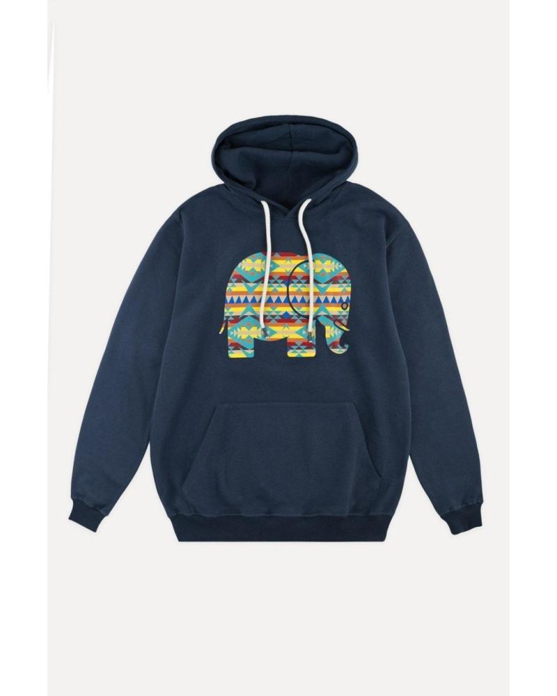 TRENDSPLANT KAPUZENPULLOVER 029010MNAH BLAU MIT ETHNISCHEM ELEFANTEN-PRINT AZUL