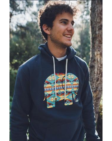 TRENDSPLANT KAPUZENPULLOVER 029010MNAH BLAU MIT ETHNISCHEM ELEFANTEN-PRINT AZUL