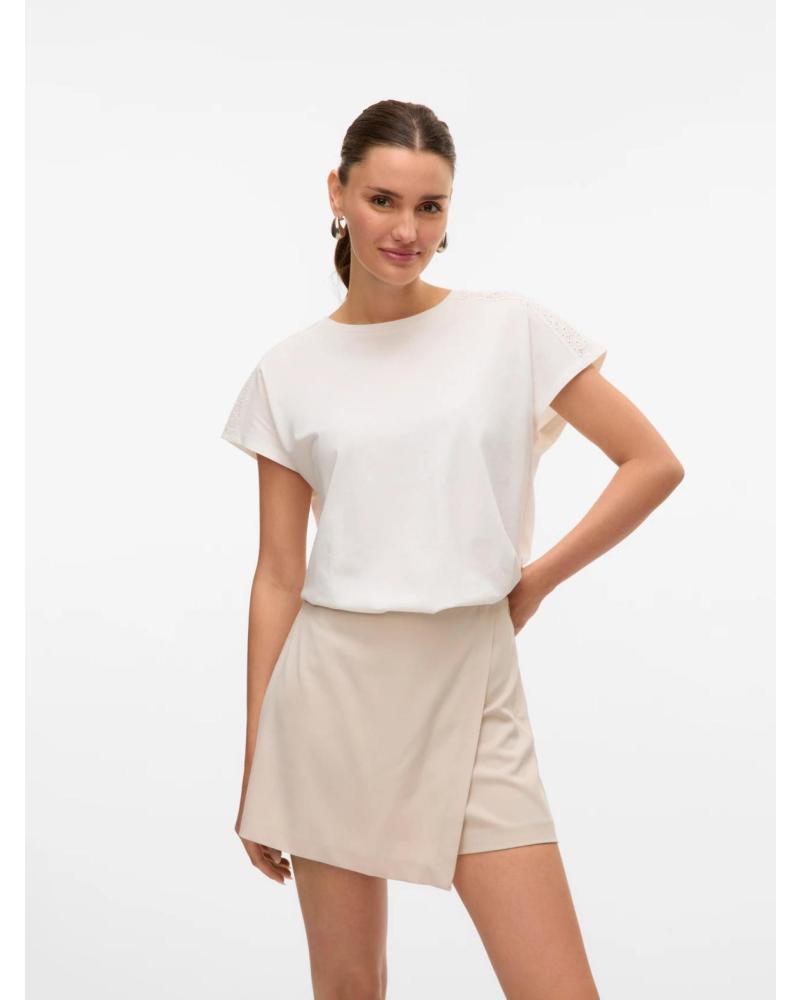 VERO MODA CAMISETA BLANCA CON DETALLE CALADO EN MANGA 10325735 BLANCO