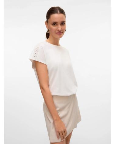 VERO MODA CAMISETA BLANCA CON DETALLE CALADO EN MANGA 10325735 BLANCO
