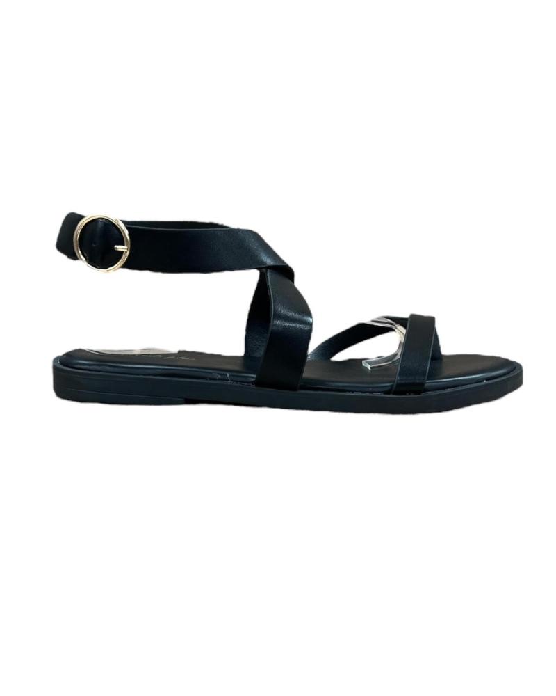 SANDALIA PLANA CALZADOMANIA CON HEBILLA LATERAL NEGRA NEGRO