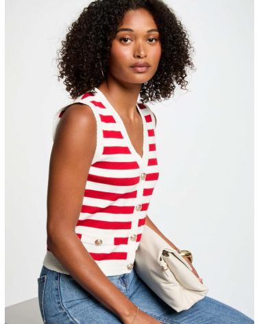 Inicio-MORGAN-CARDIGAN-SIN-MANGA-A-RAYAS-BLANCO-MUJER-251-MKIVA-ROJO