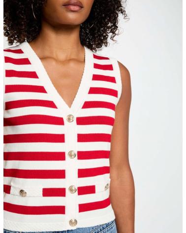 Inicio-MORGAN-CARDIGAN-SIN-MANGA-A-RAYAS-BLANCO-MUJER-251-MKIVA-ROJO