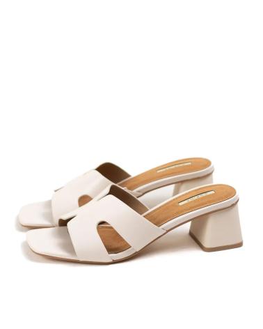 SANDALE CORINA M5370 À TALON CARRÉ MOYEN BLANC BEIGE BEIGE
