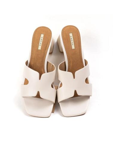 SANDALE CORINA M5370 À TALON CARRÉ MOYEN BLANC BEIGE BEIGE