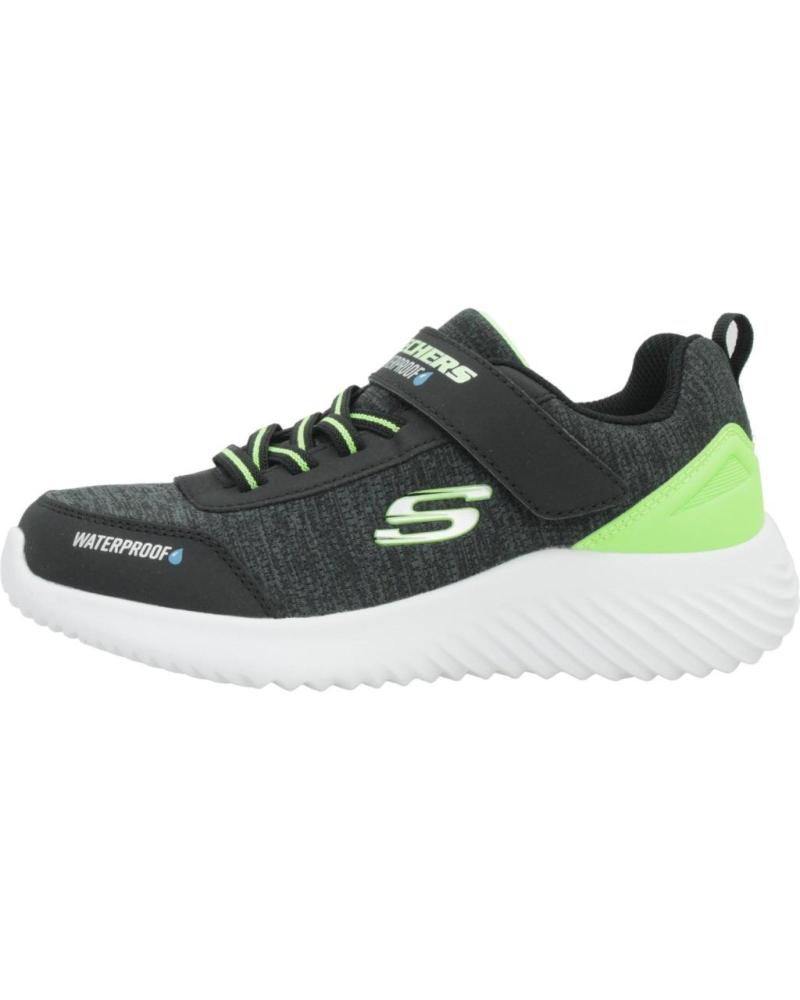 SKECHERS BOUNDER-DRIPPER DROP BKLM - TÊNIS PRETOS COM DETALHES VERDE NEON BKLM