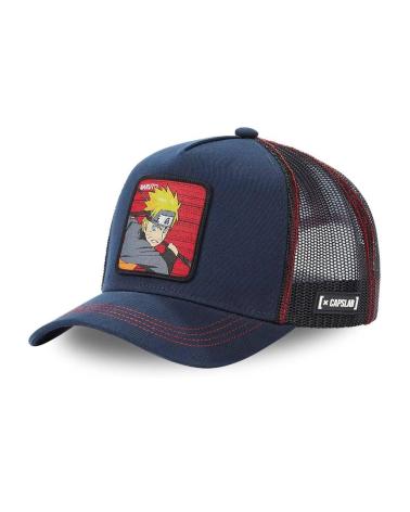 GORRA TRUCKER CAPSLAB NARUTO: DISEÑO NAVY CON MALLA ROJA Y PARCHE MULTICOLOR MULTICOLOR