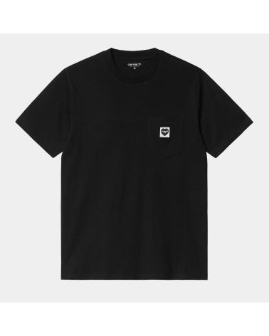 T-SHIRT CARHARTT S-S POCKET HEART PRETA COM PATCH DE LOGOTIPO MULTICOLOR