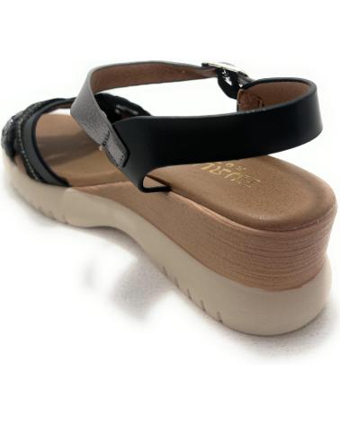 SANDALIAS CHIC VISION DE CUÑA CONFORT CON TIRAS TRENZADAS NEGRAS NEGRO