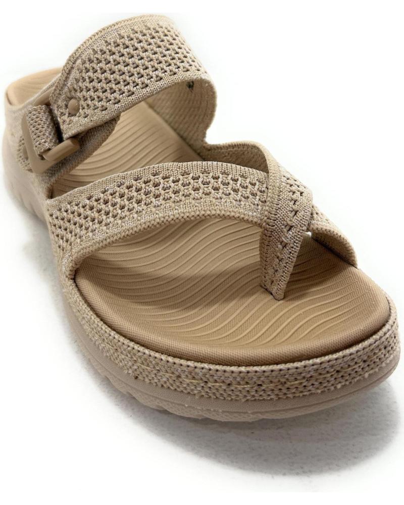 CHIC VISION ZUECOS SANDALIAS DE DEDO CON CUÑA TEXTIL RELAX BEIGE BEIGE
