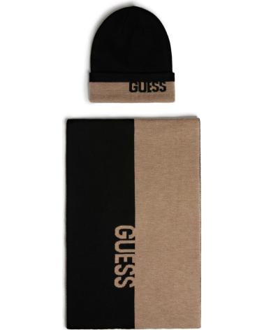 GUESS TWO-TONE BEANIE AND SCARF SET BLACK AND BEIGE VARIOS COLORES