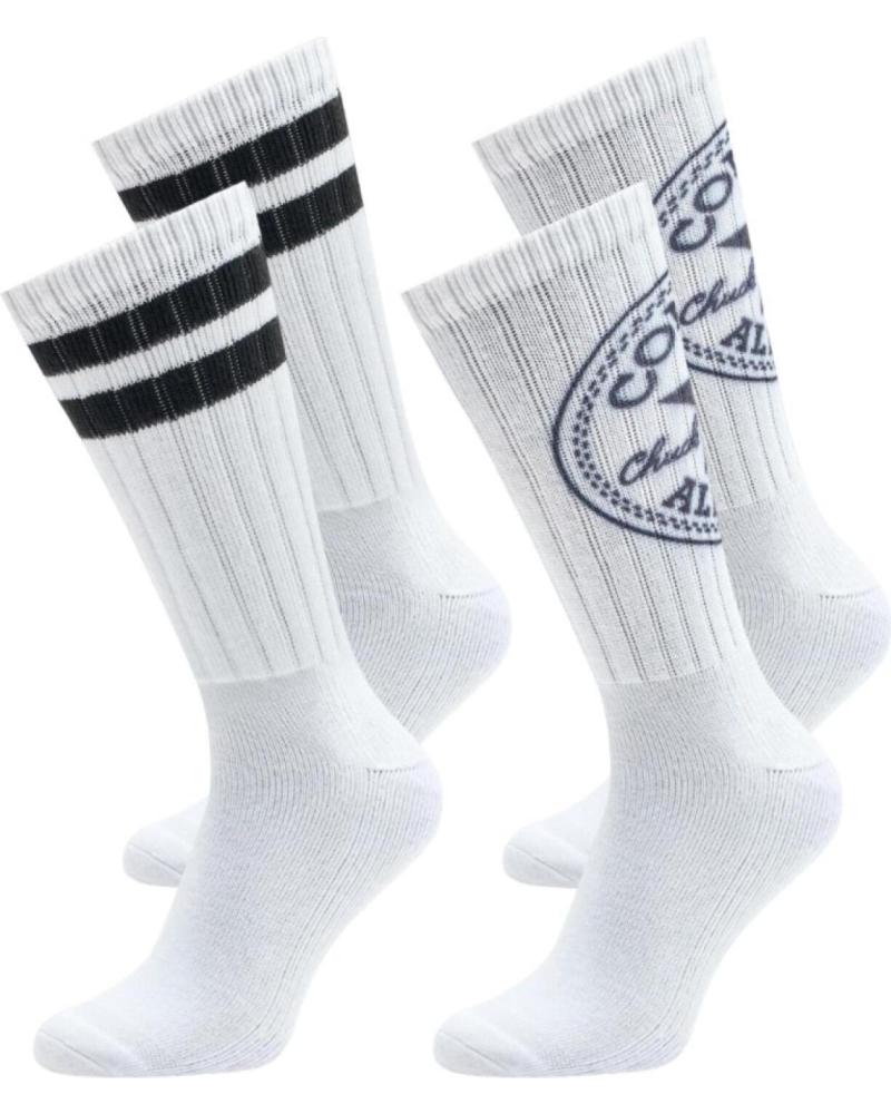 CONVERSE 2ER-PACK HOHE SOCKEN E744W WEISS MIT STREIFEN UND LOGO BLANCO