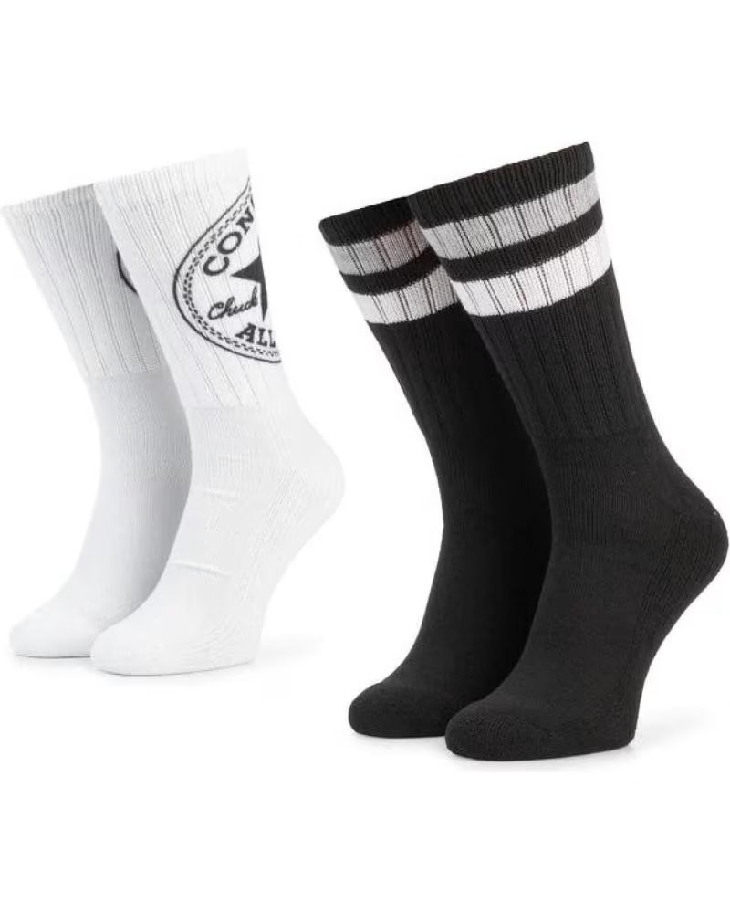 CONVERSE 2ER-PACK LANGE ZWEIFARBIGE SOCKEN E744A - SCHWARZ UND WEISS BLANCO