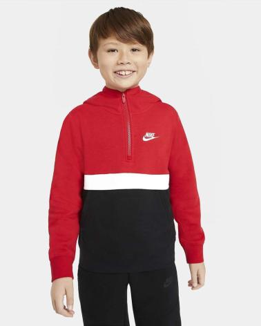 NIKE SWEATSHIRT B NSW CLUB HZ SCHWARZ WEISS ROT CQ4297-657 MULTICOLOR